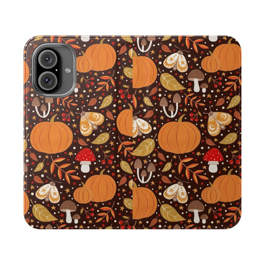 Autumn elements phone case with leaves, berries, pumpkins, and nature motifs