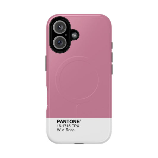 Pantone-inspired phone case in a vibrant pink "Wild Rose" color