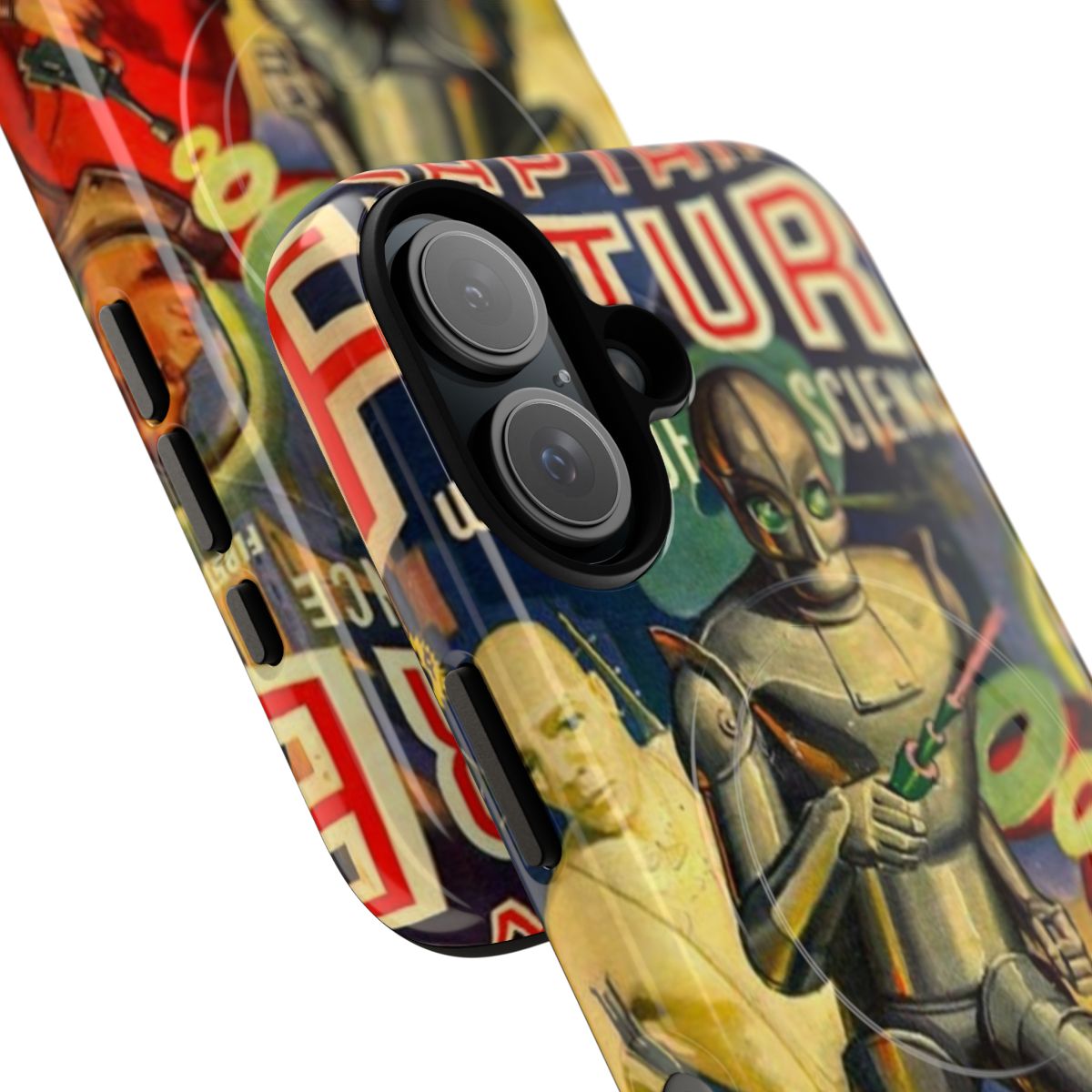 Retro sci-fi themed magnetic tough phone case - Detail