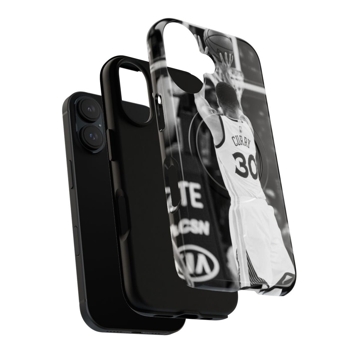 Black and white basketball-themed magnetic phone case with Stephen Curry-inspired design - Layers