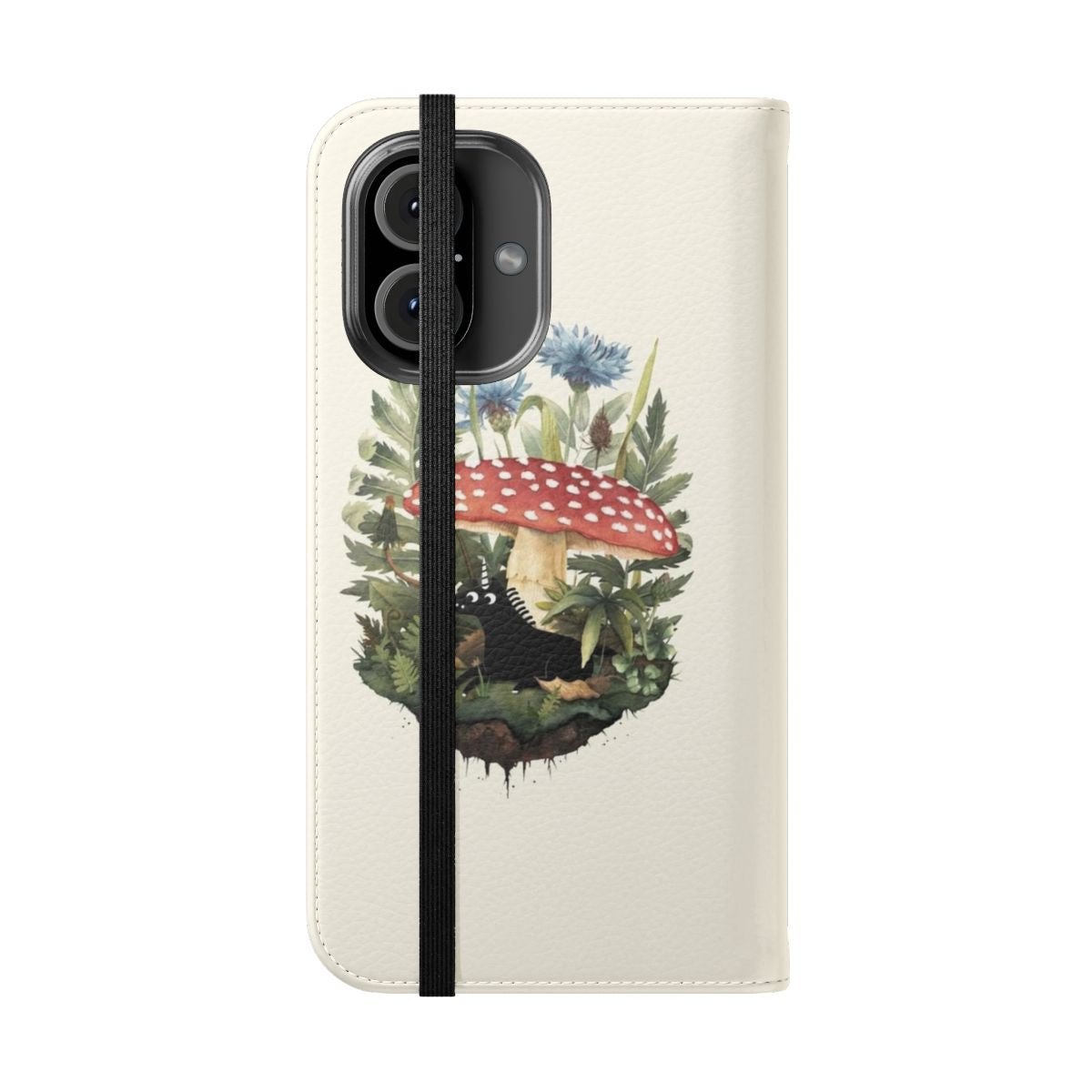 Botanical floral watercolor phone case with whimsical unicorn design - Folded Front