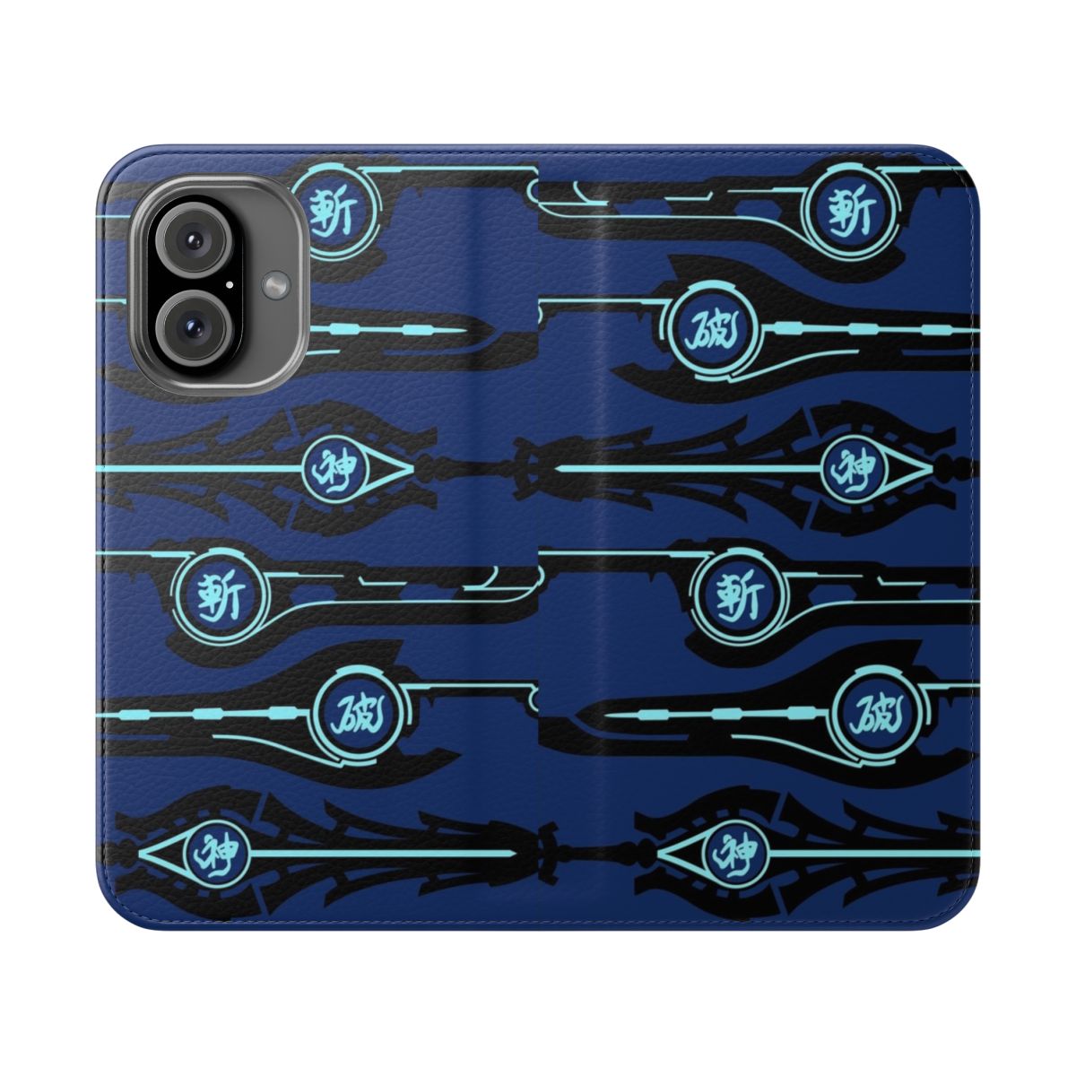 Futuristic sci-fi flip cover phone case with Xenoblade-inspired design