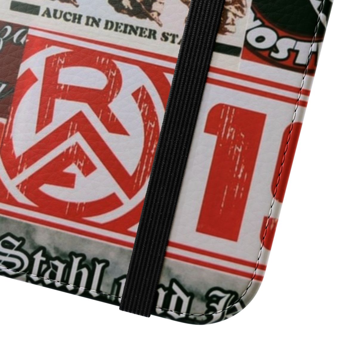 Football fan phone case with RW Essen ultras stickers design - Close Up