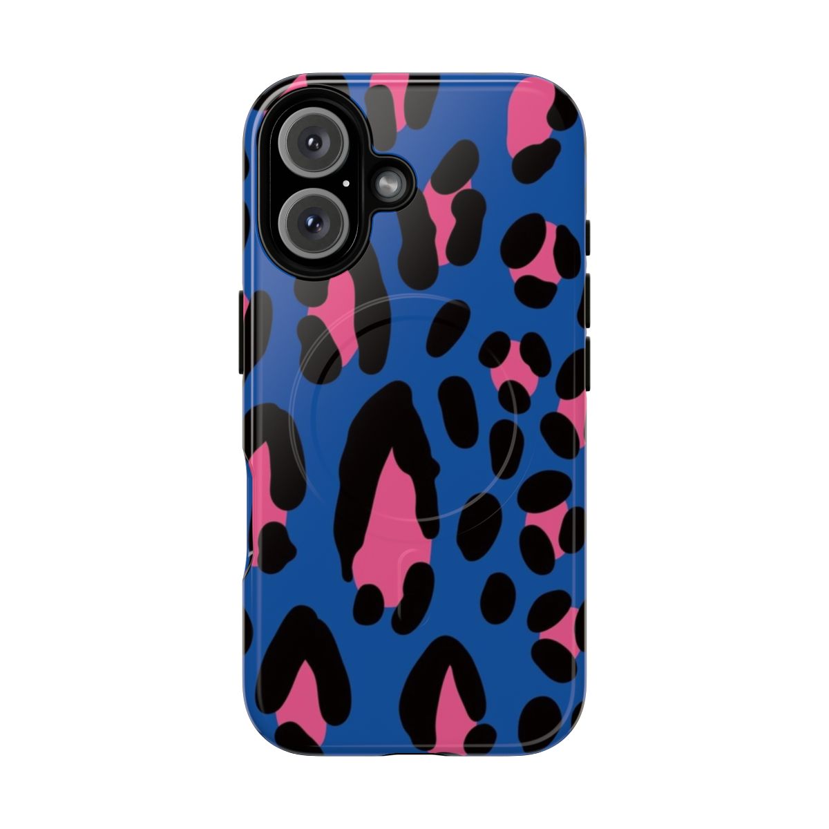 Safari-inspired blue magnetic tough case for extra-large phones with leopard print design