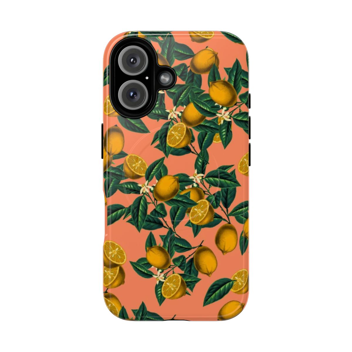 Colorful magnetic phone case with lemon and leaf pattern