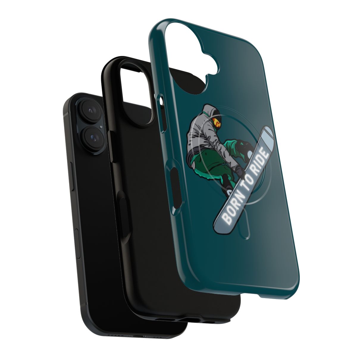 Rugged magnetic phone case with snowboarding and skiing graphics - Layers