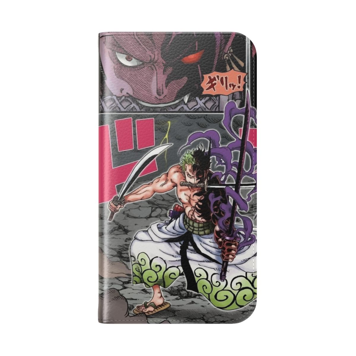 Anime-inspired One Piece Zoro themed flip cover phone case - Folded Back