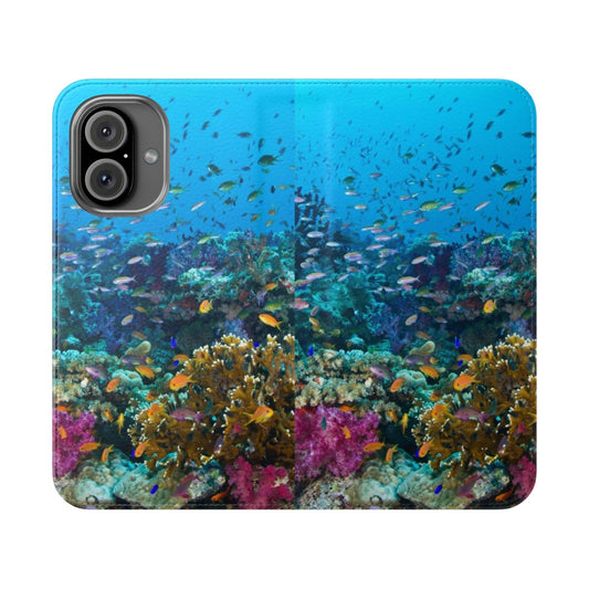 Phone case featuring a colorful underwater reef scene with tropical fish and coral