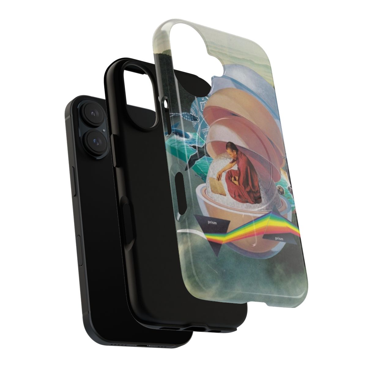 Unique, artistic handmade collage phone case with a magnetic closure and tough design. - Layers