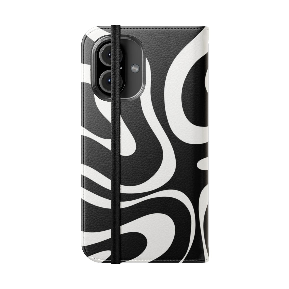 Black and white abstract swirl pattern on a square phone case - Folded Front