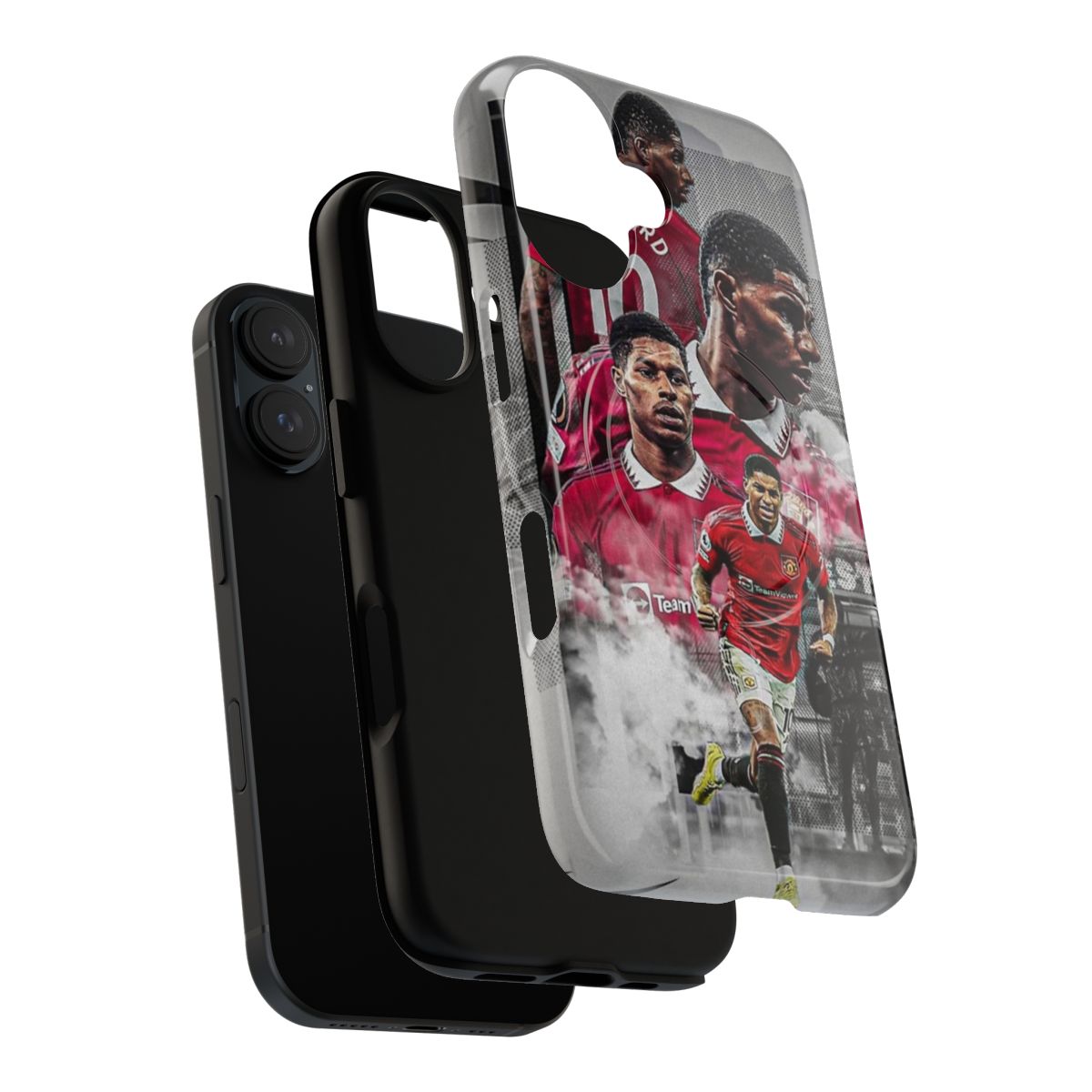 Vibrant red graphic art phone case featuring Marcus Rashford's iconic illustration - Layers