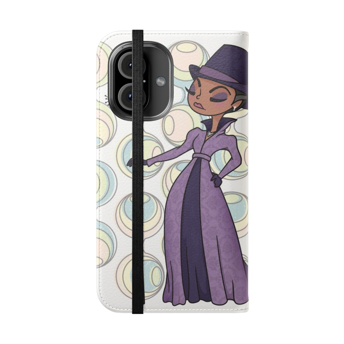 Vintage-inspired flip phone case featuring Lady Danbury from Bridgerton - Folded Front