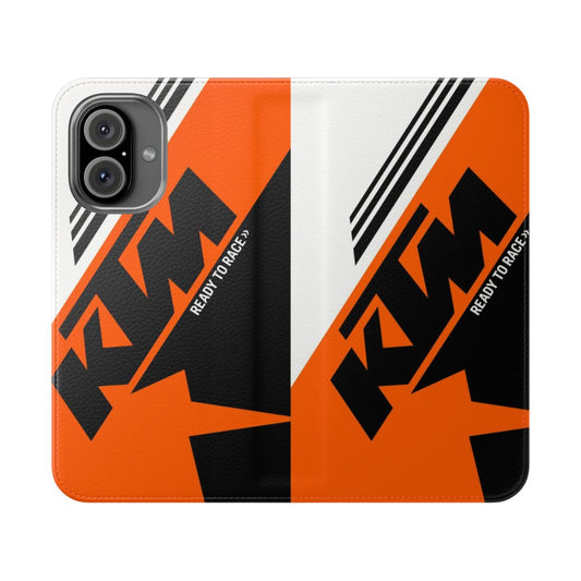 KTM-inspired orange flip cover phone case for adventure and racing fans