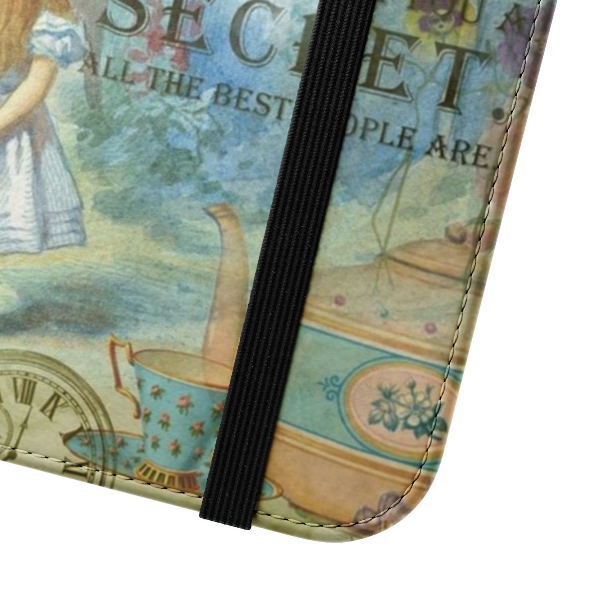 Vintage-style phone case cover featuring a quote from the classic Alice in Wonderland book - Close Up