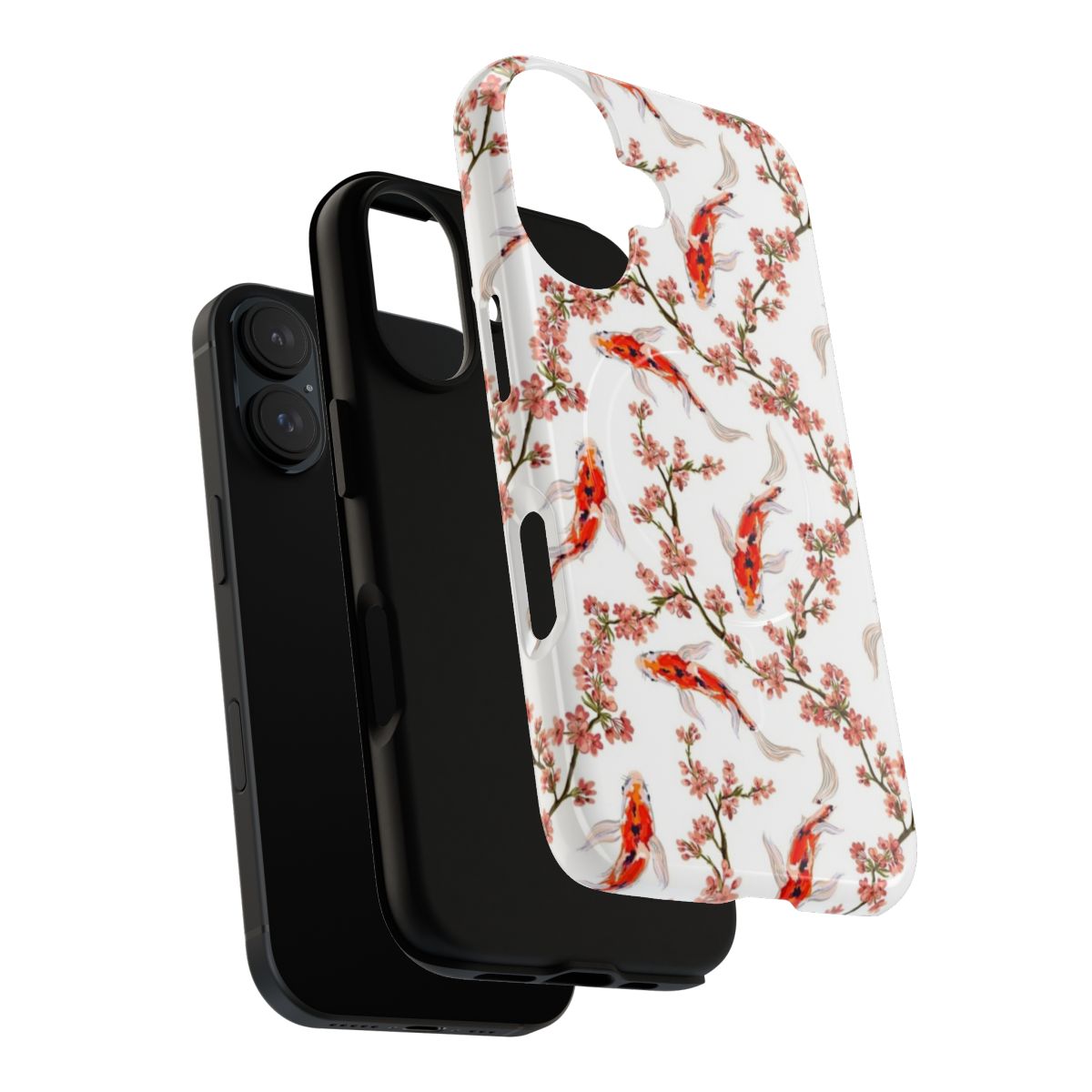 Sleek phone case with a beautiful koi fish and floral pattern design. - Layers