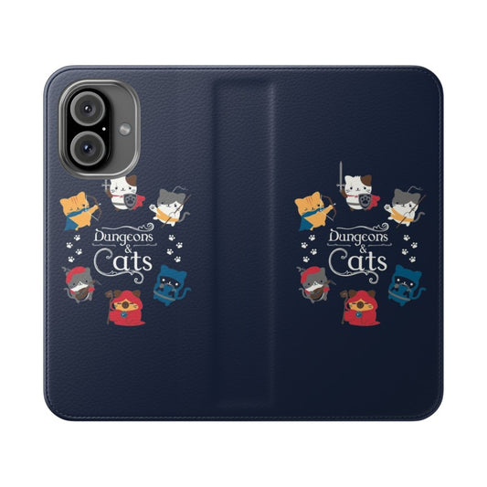 Flip phone case featuring a cute, kawaii cat in a fantasy dungeon setting