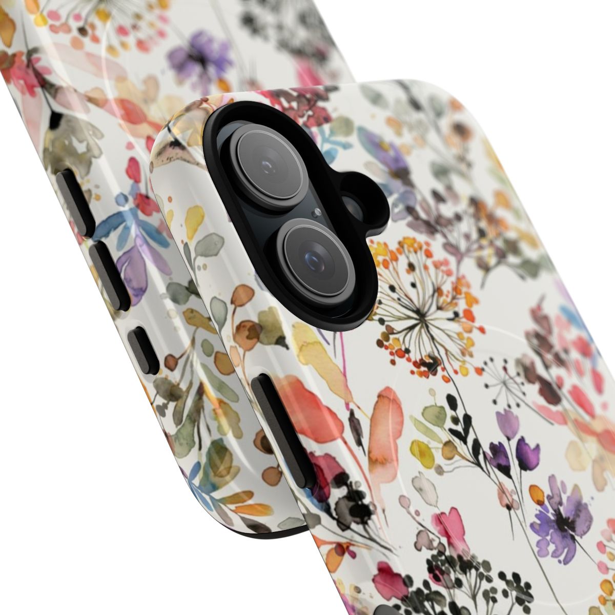 Watercolor painting of wild flowers and plants on a durable phone case - Detail