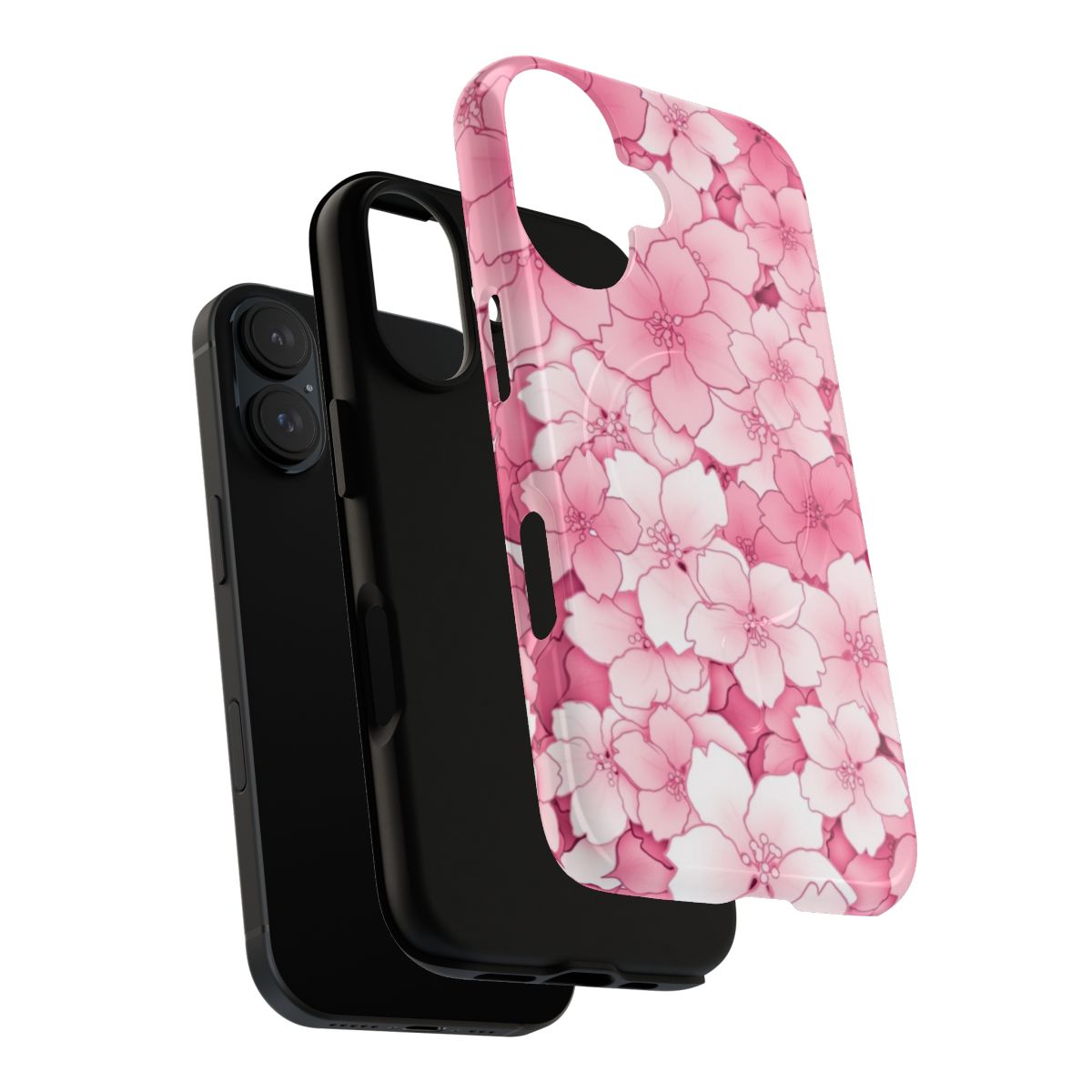 A stylish phone case featuring delicate sakura cherry blossom petals in a pastel color palette. - Layers