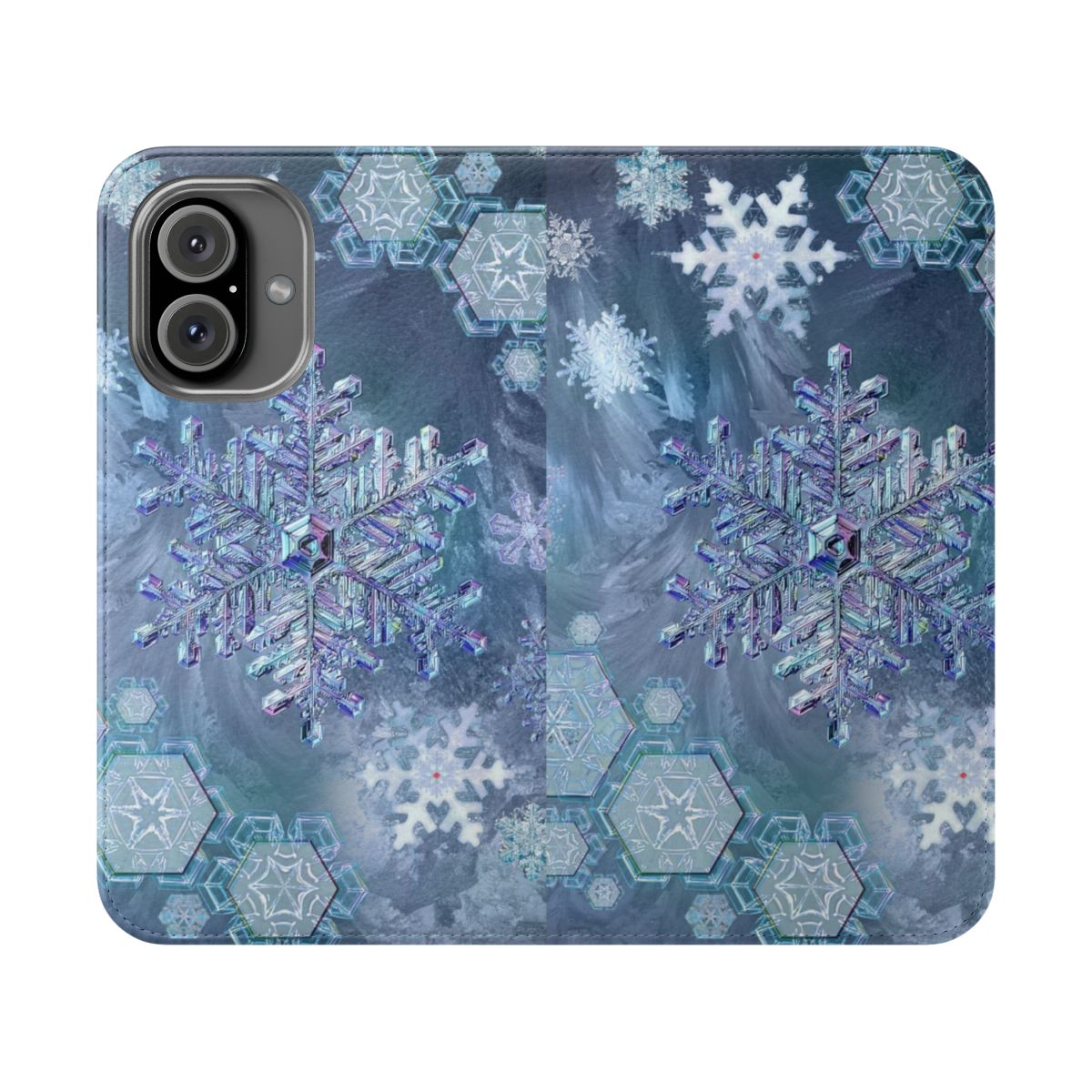 Icy blue snowflake phone case with a sleek, frozen design