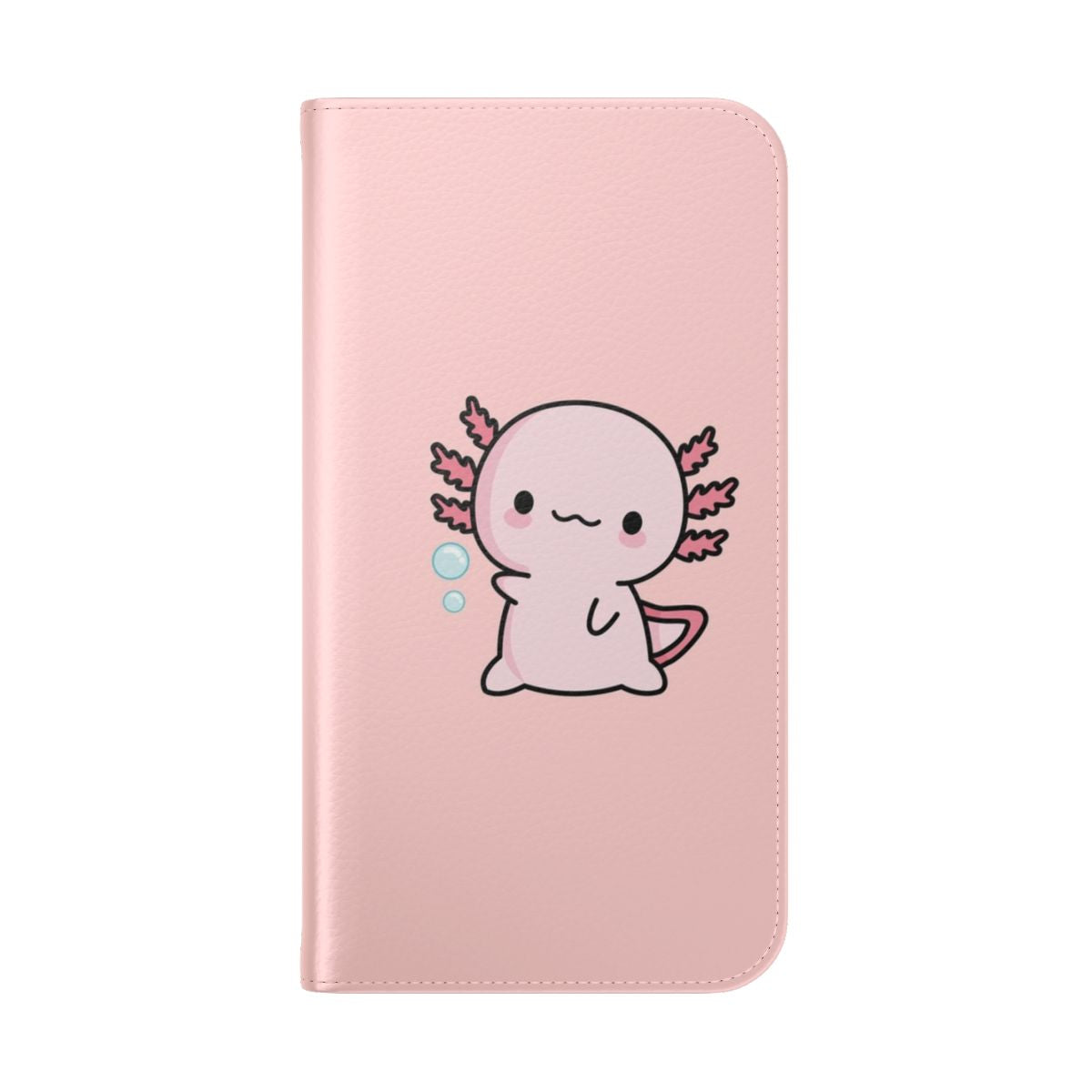 Cute hand-drawn illustration of a pink axolotl on a flip phone case - Folded Back