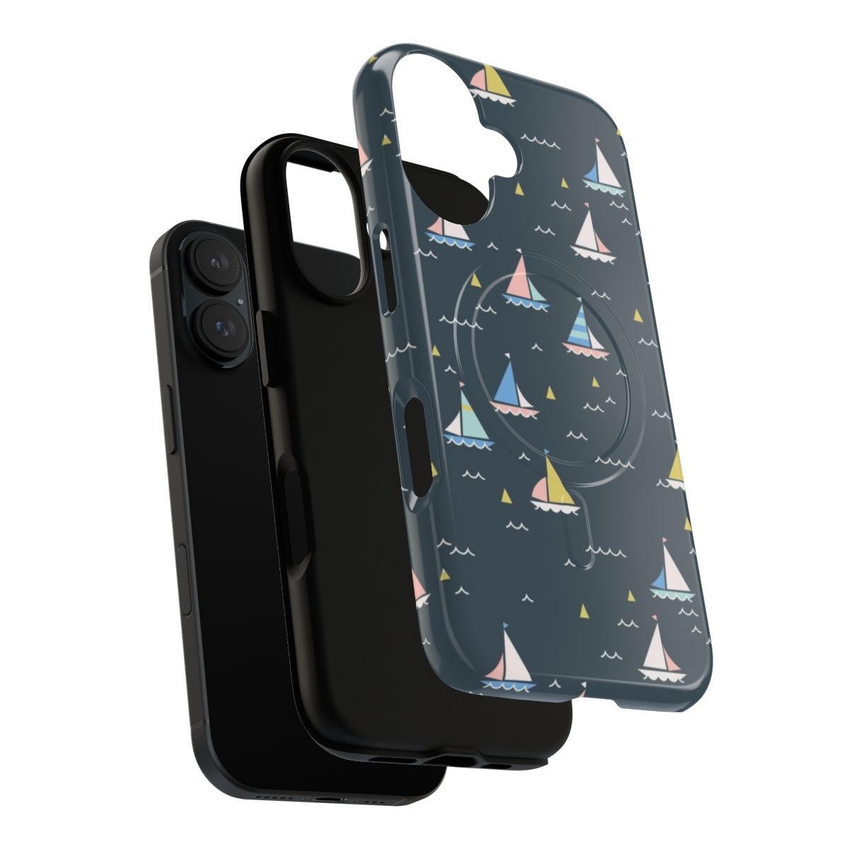 Small sailing boats on a dark gray background, creating a minimalist pattern for a phone case. - Layers