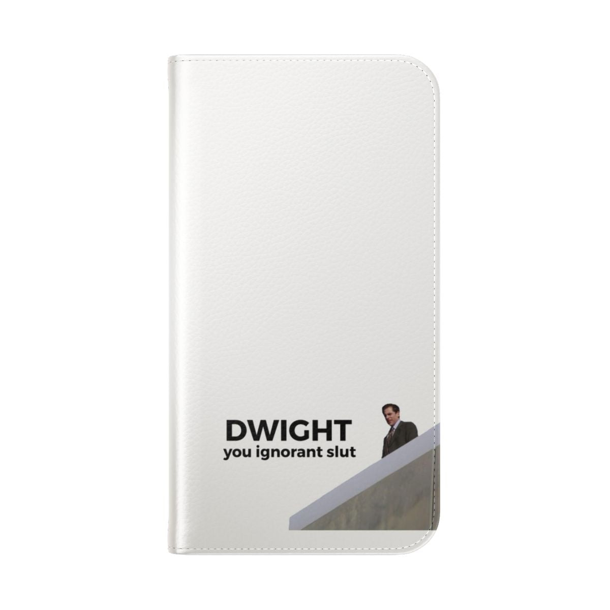 Flip cover phone case featuring a quote from the TV show "The Office" with characters Michael Scott and Dwight Schrute. - Folded Back