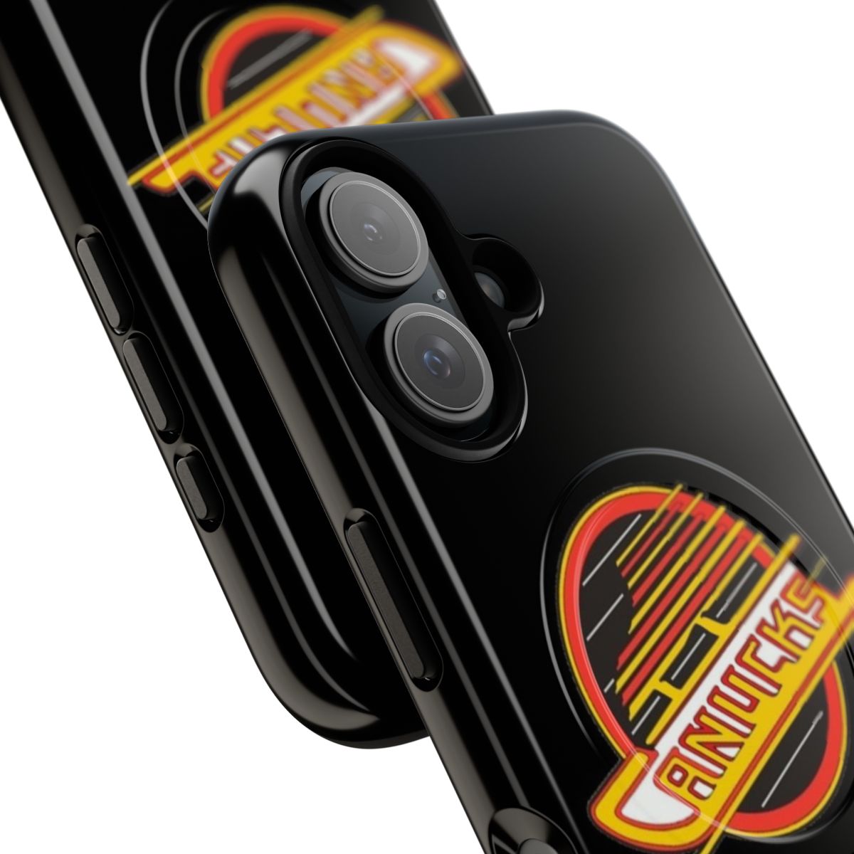 Retro-style magnetic phone case featuring the Vancouver Canucks hockey team logo - Detail