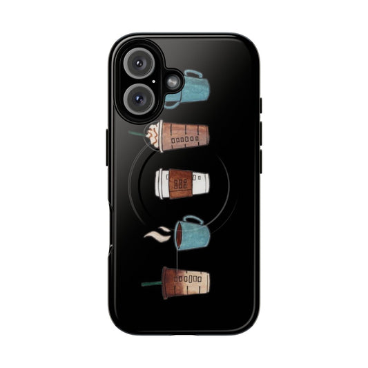 A sleek and durable phone case featuring a vibrant coffee-themed design