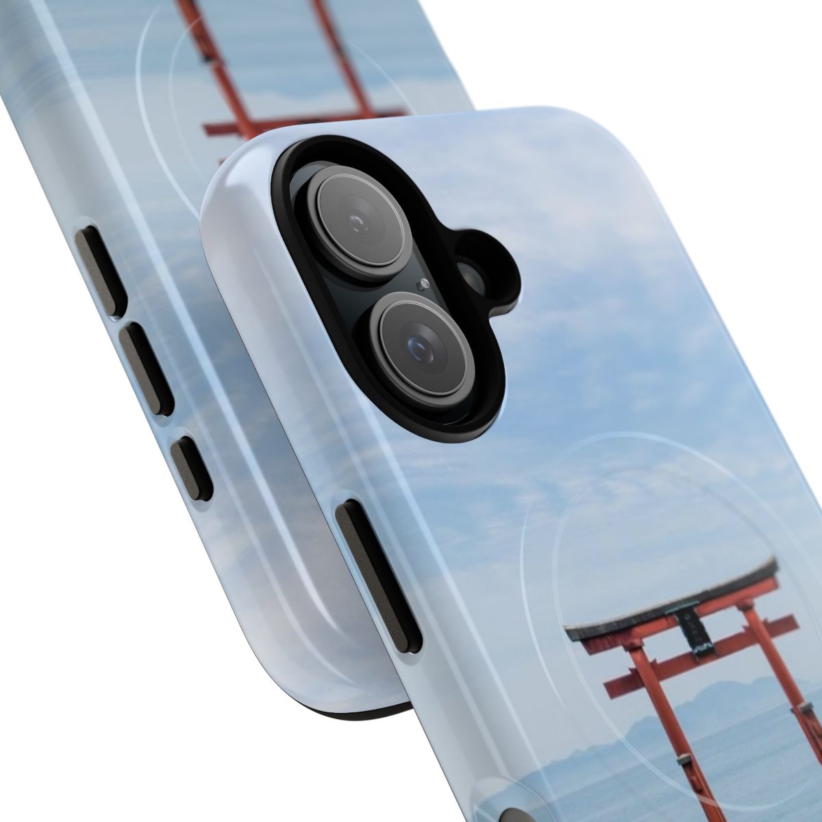 Shinto sanctuary-themed magnetic phone case with water-resistant design - Detail