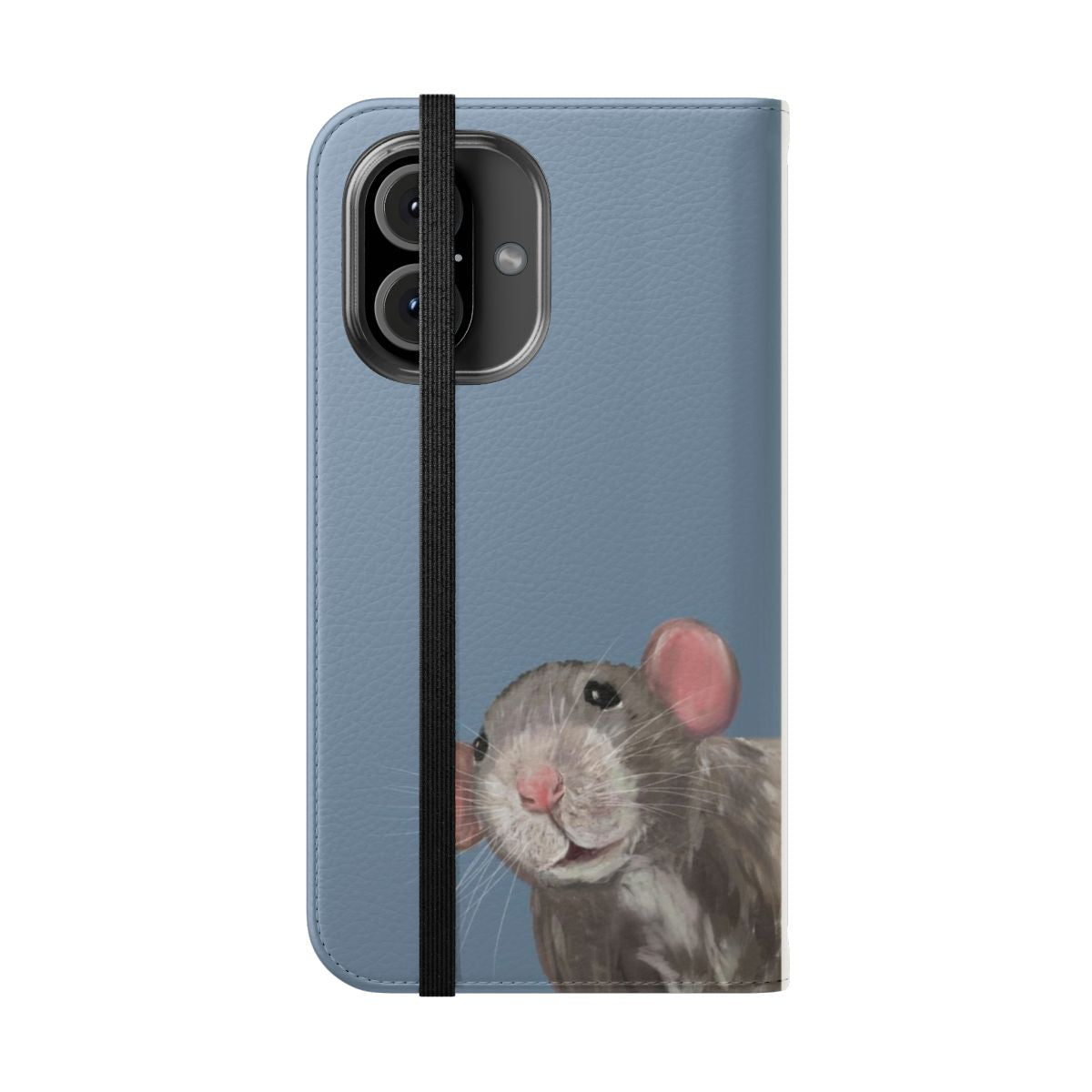 Close-up photo of a cute dumbo rat on a flip phone case - Folded Front