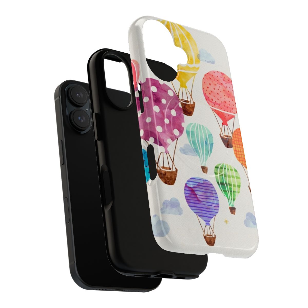 Vibrant hand painted hot air balloon design on a durable magnetic phone case - Layers