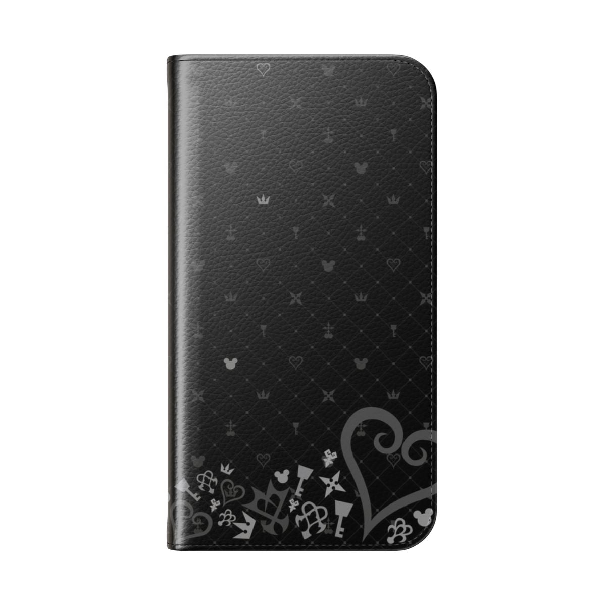 Stylish and protective flip cover phone case featuring a vibrant Kingdom Hearts inspired design. - Folded Back