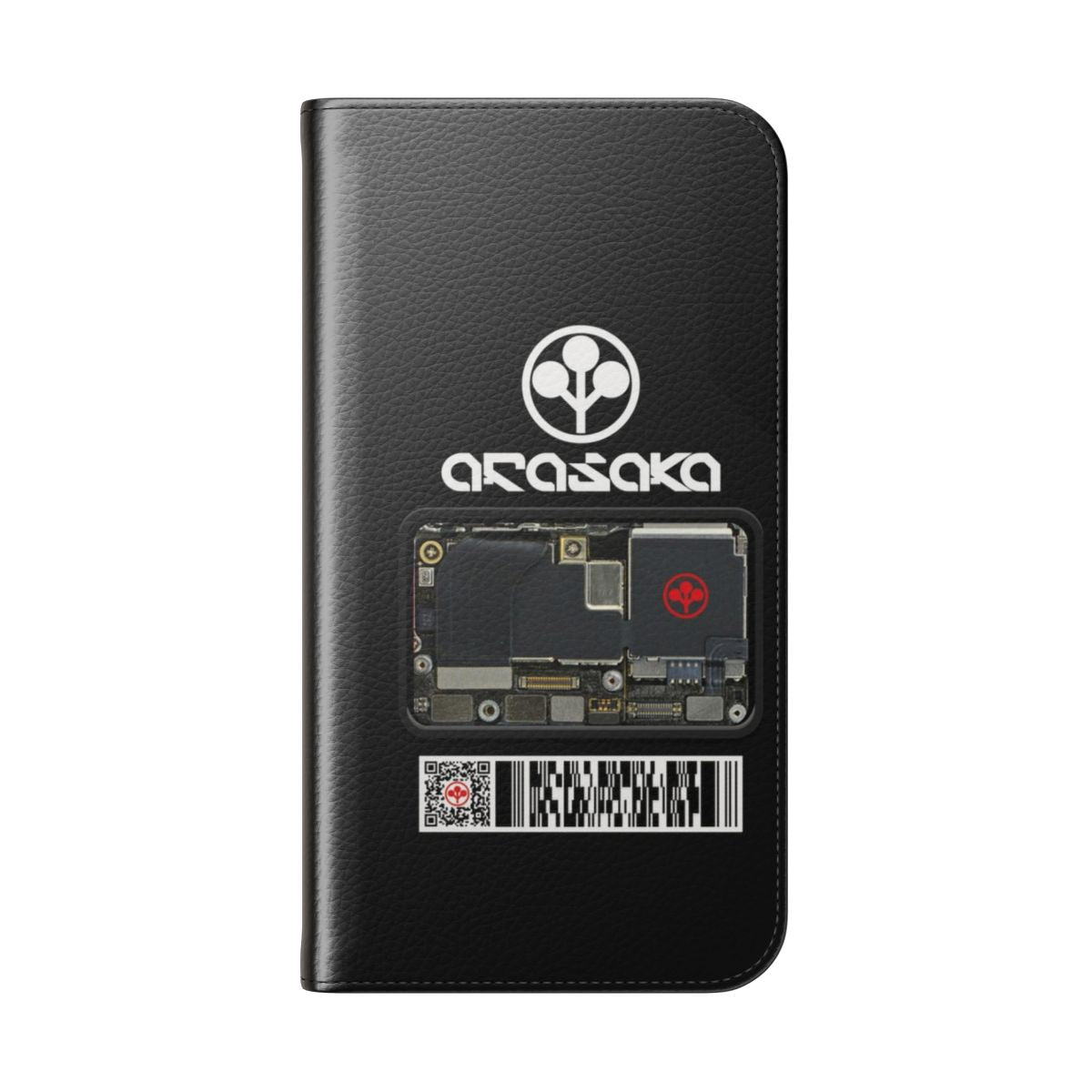 Cyberpunk-inspired flip cover phone case with Arasaka corporate logo - Folded Back