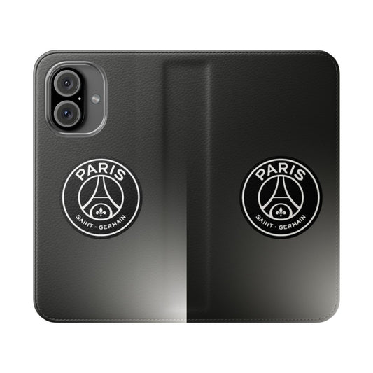 Black and white flip cover phone case inspired by Paris Saint-Germain football club