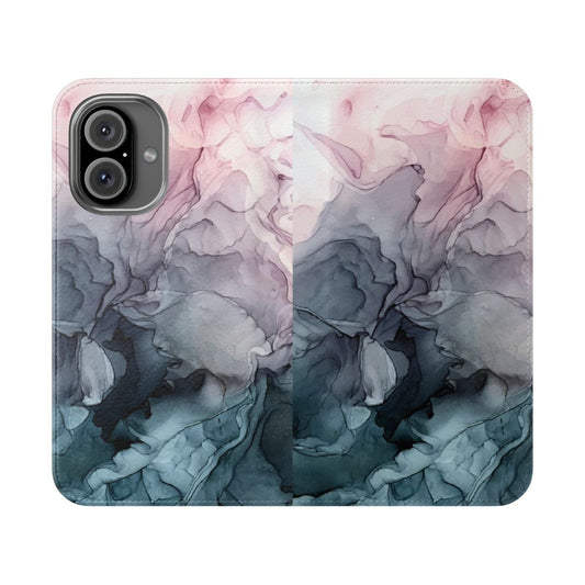 Blush pink and grey flowing abstract painting phone case cover