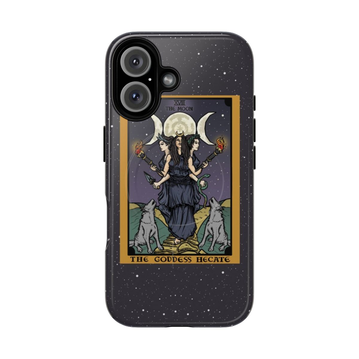 Hecate Triple Moon Goddess magnetic tough phone case featuring the Wheel of Hecate and occult symbols