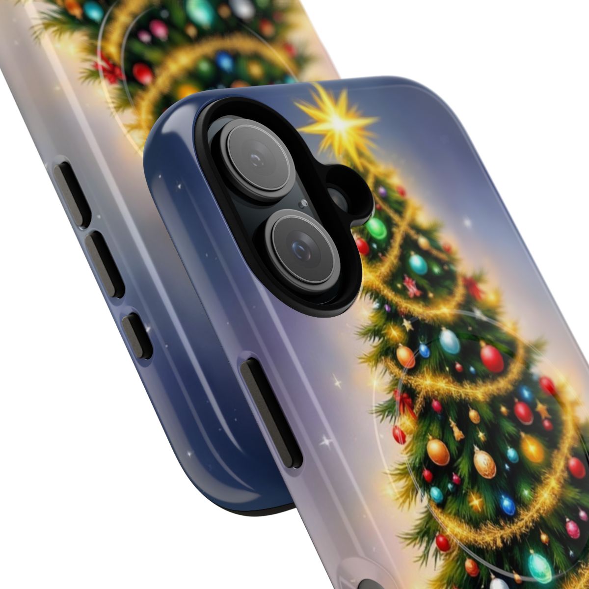 Festive Christmas tree in a winter aura design on a phone case - Detail