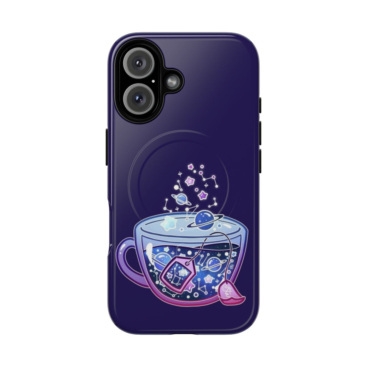 Stylish galaxy-themed phone case with tea cup and night sky design