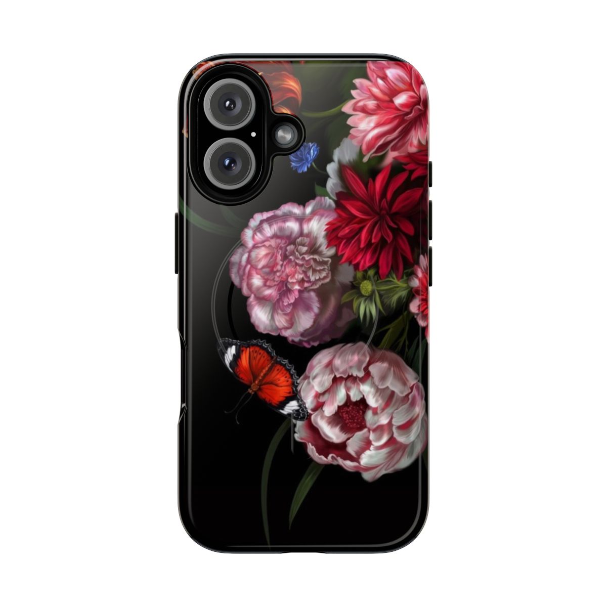 Magnetic phone case with abstract glitch and floral pattern