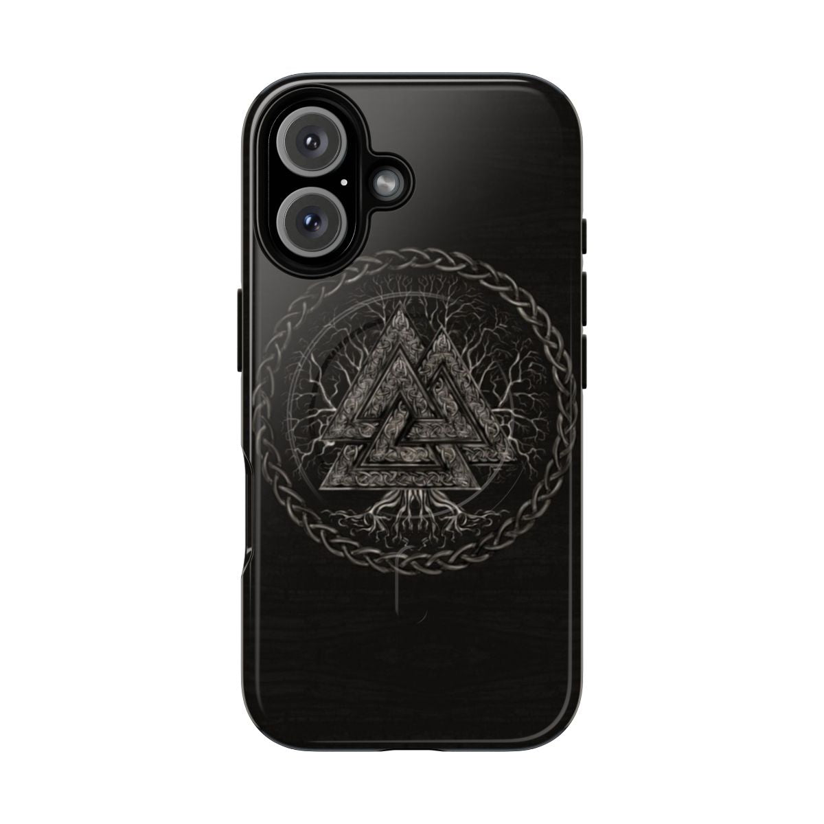 Valknut and Yggdrasil design on a tough, magnetic phone case