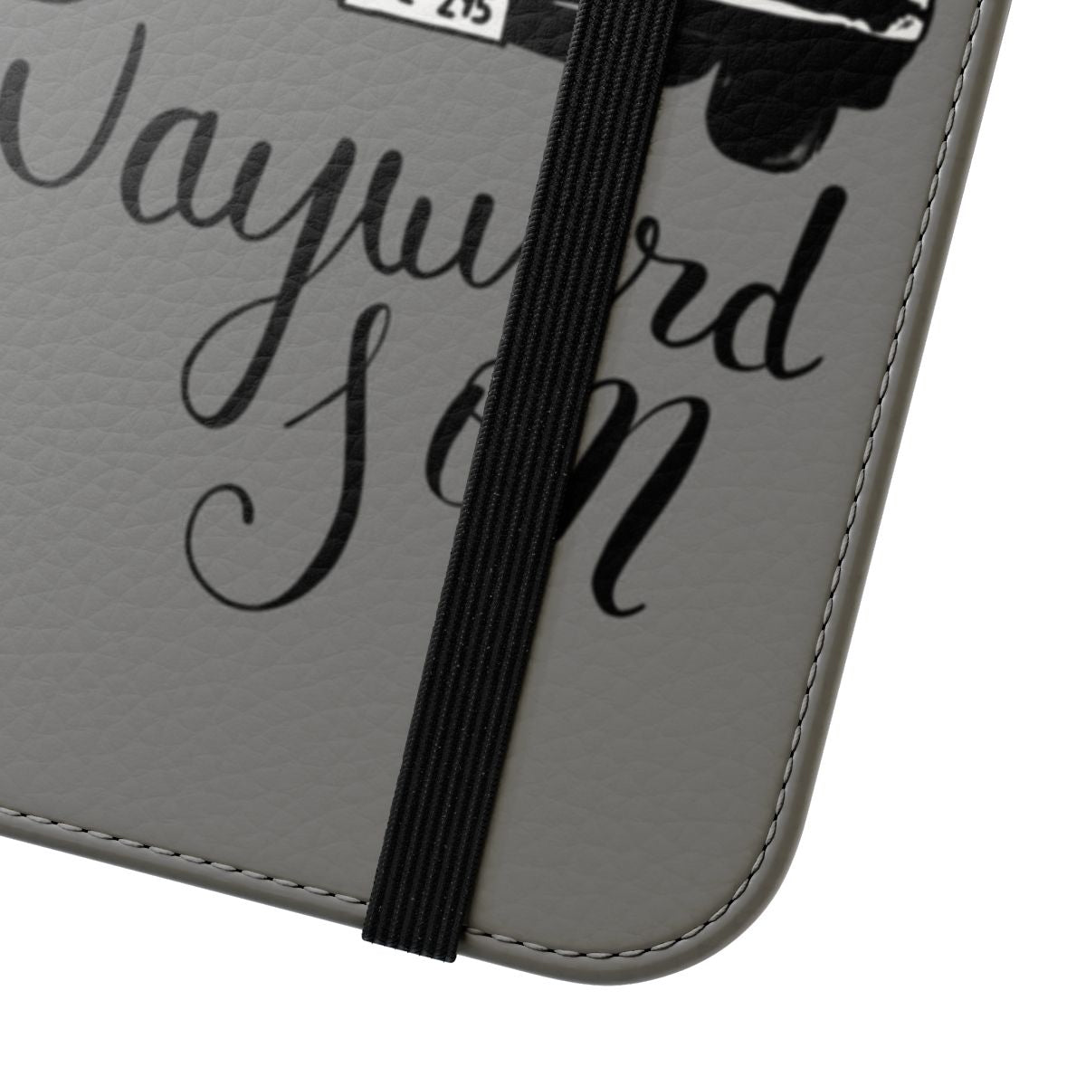 Supernatural-inspired flip phone case featuring the lyrics "Carry On My Wayward Son" - Close Up