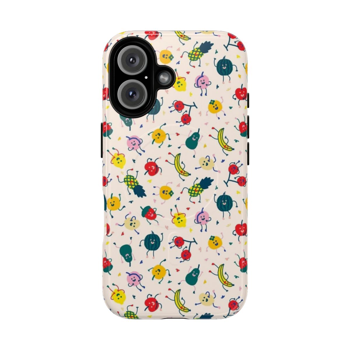 Assorted colorful and playful fruit-themed phone case with magnetic closure