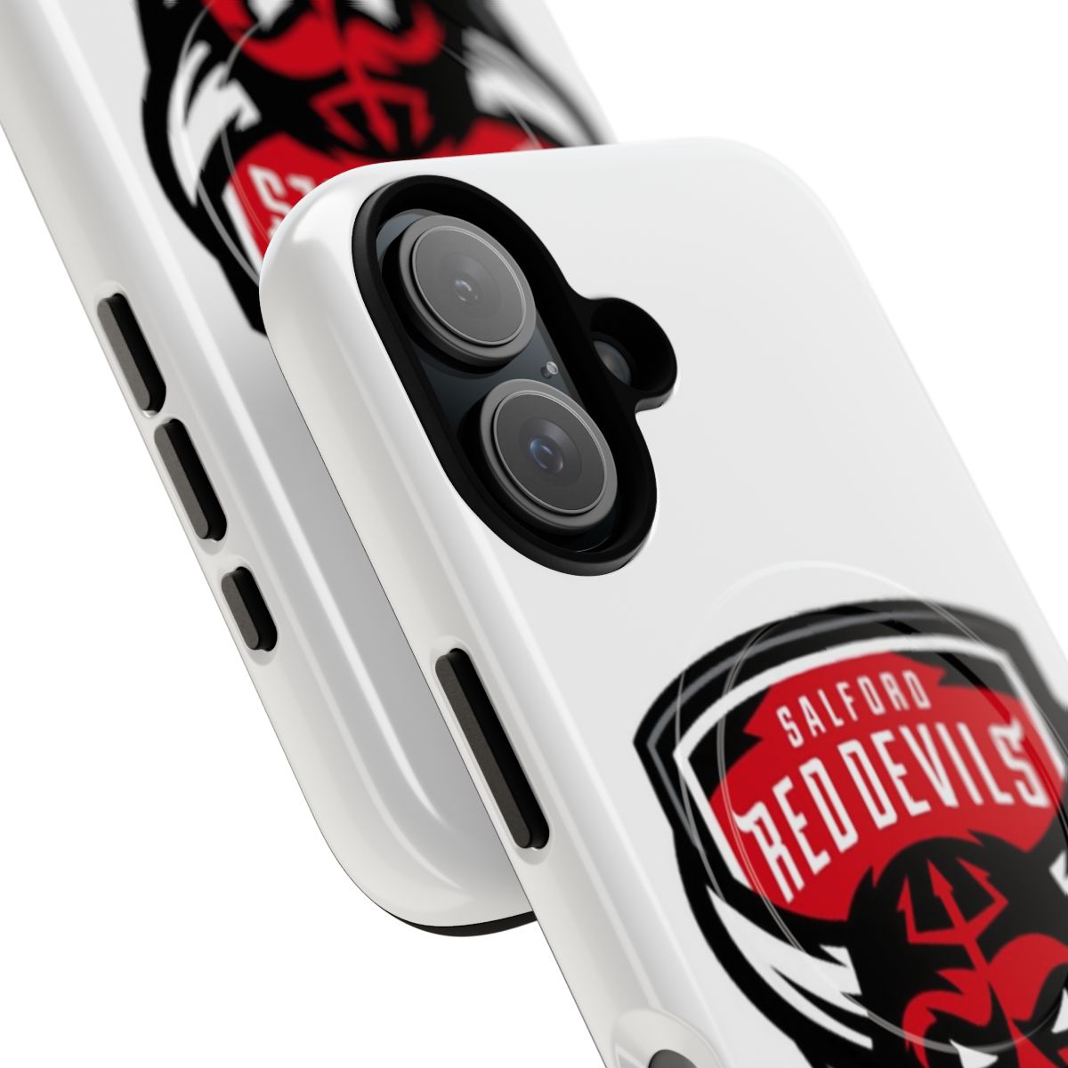 Salford Red Devils inspired phone case with a tough, magnetic design - Detail