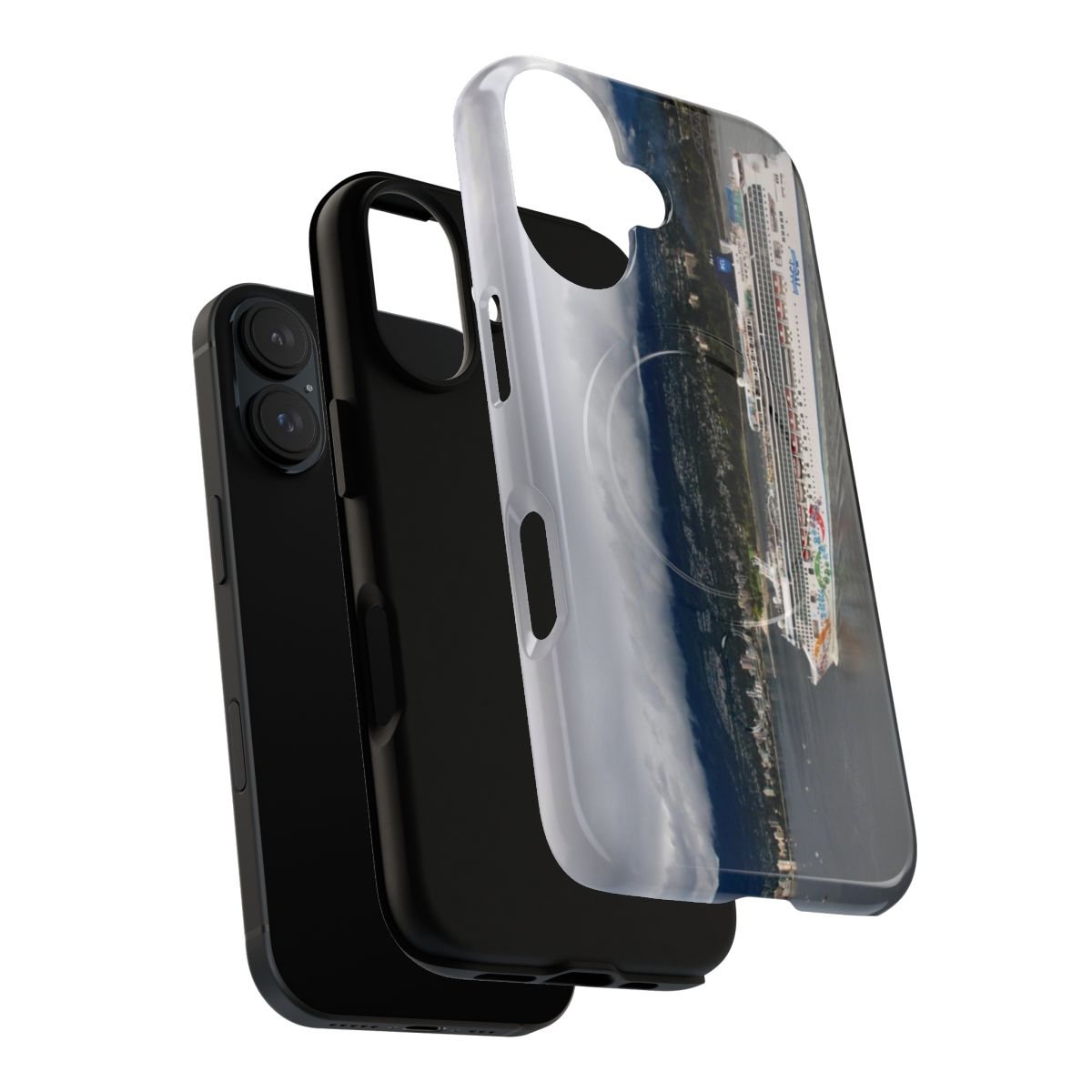 Nautical-themed phone case with a scenic view of the Vancouver, Canada cityscape and harbor - Layers