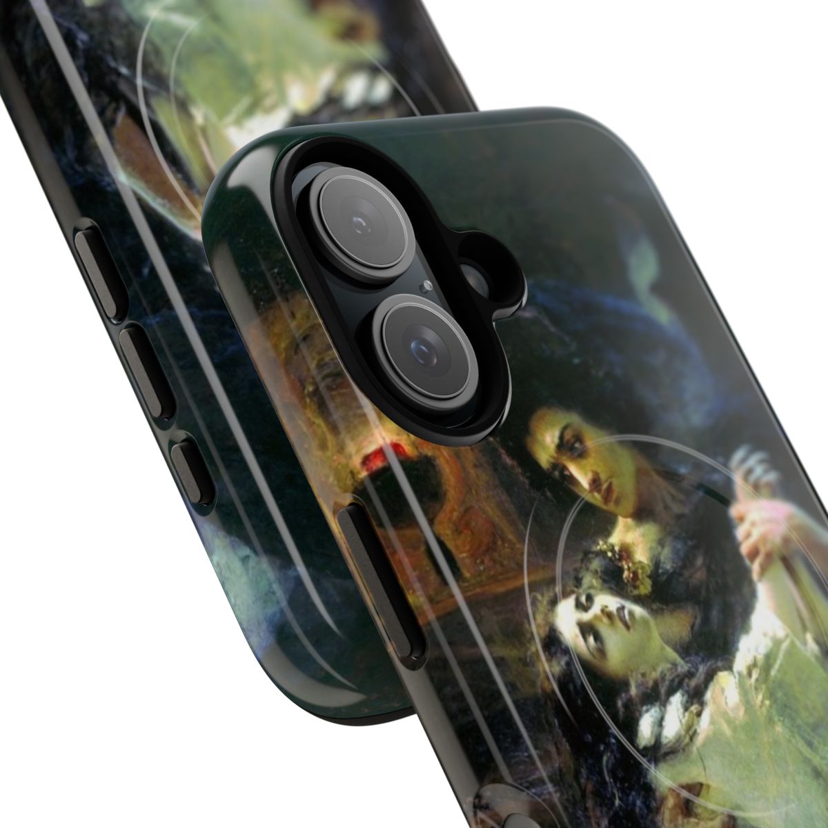 A phone case featuring Konstantin Makovsky's painting "Tamara and the Demon," inspired by the Russian Romantic poem. - Detail