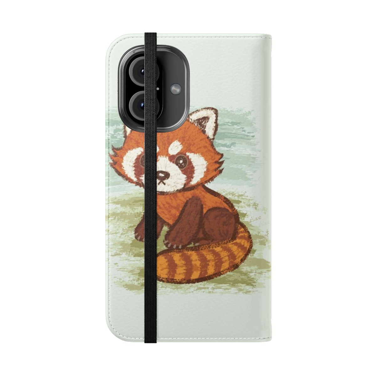 A close-up photo of a red panda printed on a phone case - Folded Front