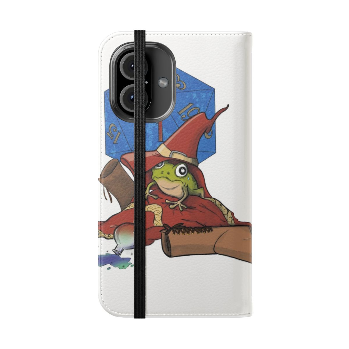 A colorful flip cover phone case featuring a fantasy potion design, perfect for wizard and fantasy fans. - Folded Front