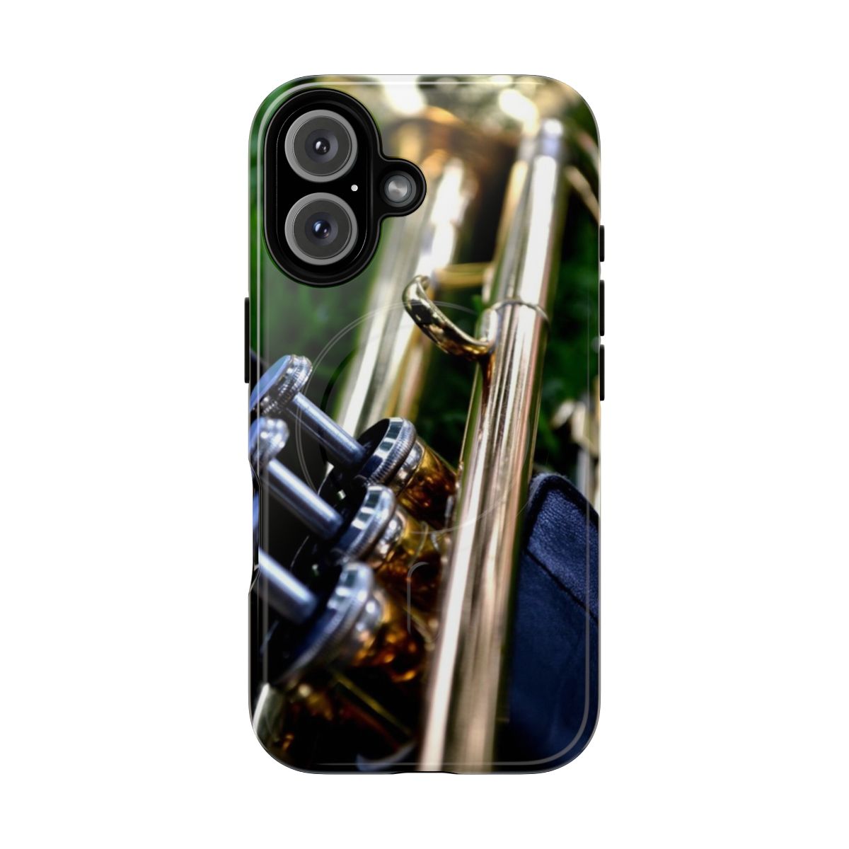 Trumpet-themed phone case with a sleek magnetic design