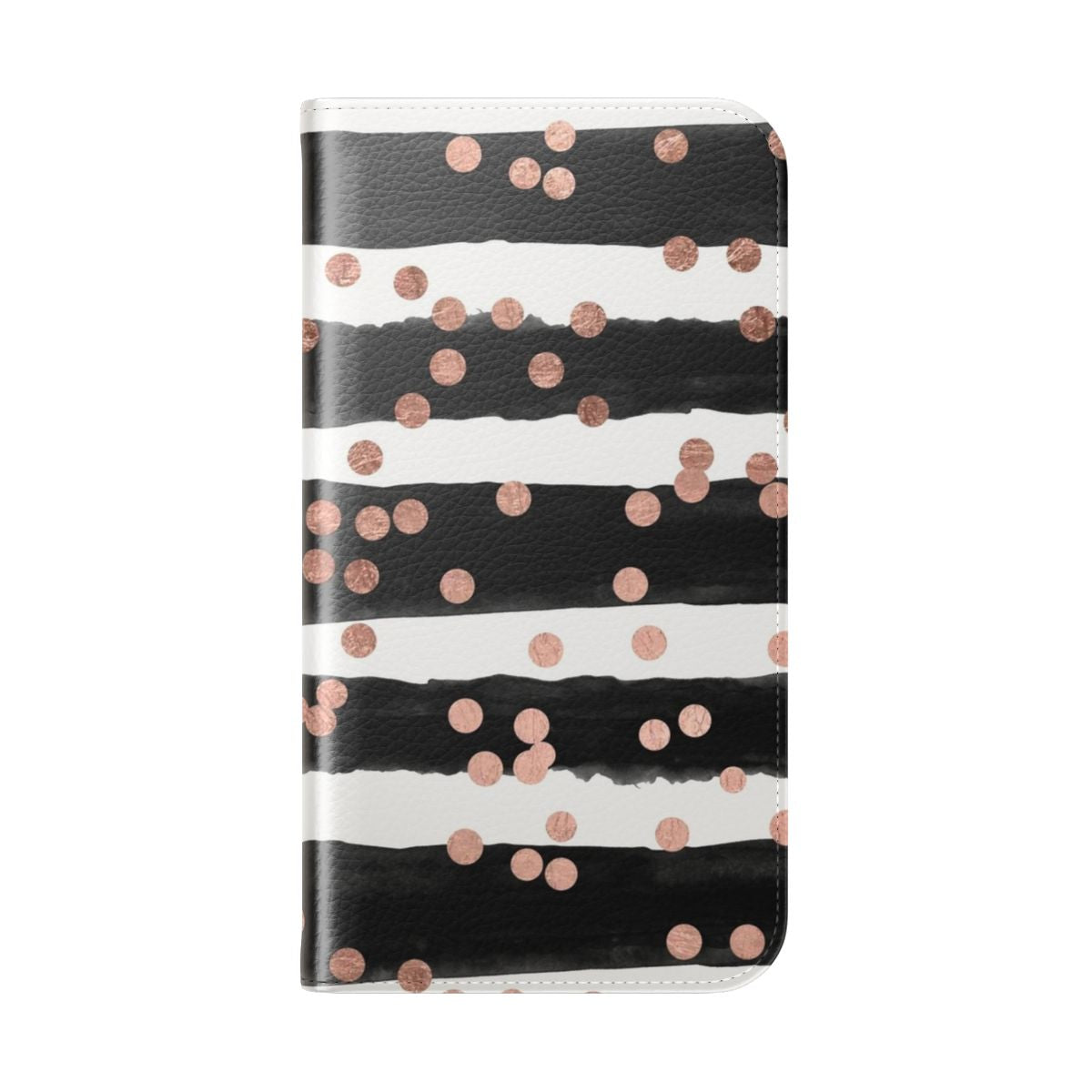 Rose gold confetti and black watercolor stripes pattern on a protective phone case - Folded Back