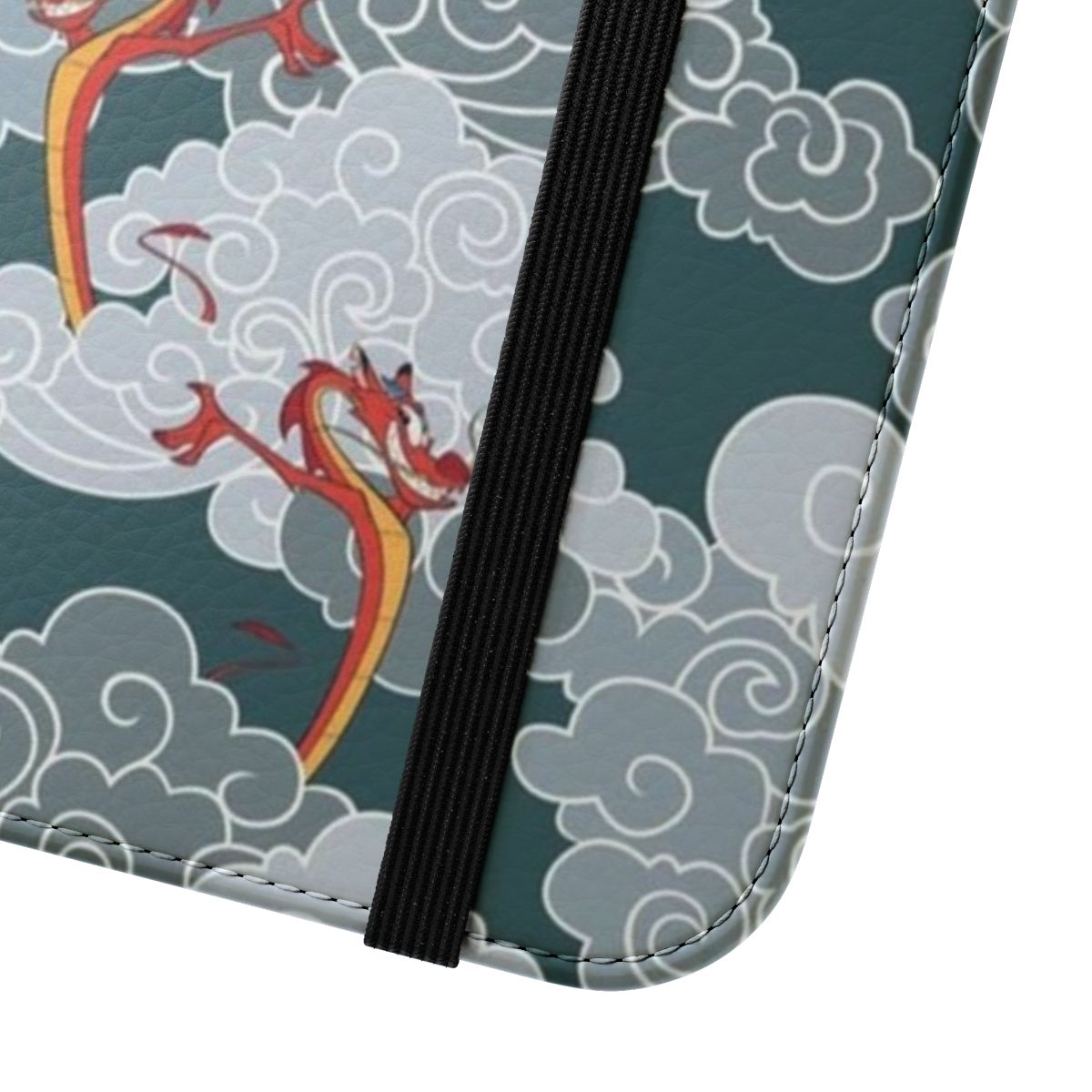 Stylish oriental mushu pattern phone case with protective flip cover - Close Up